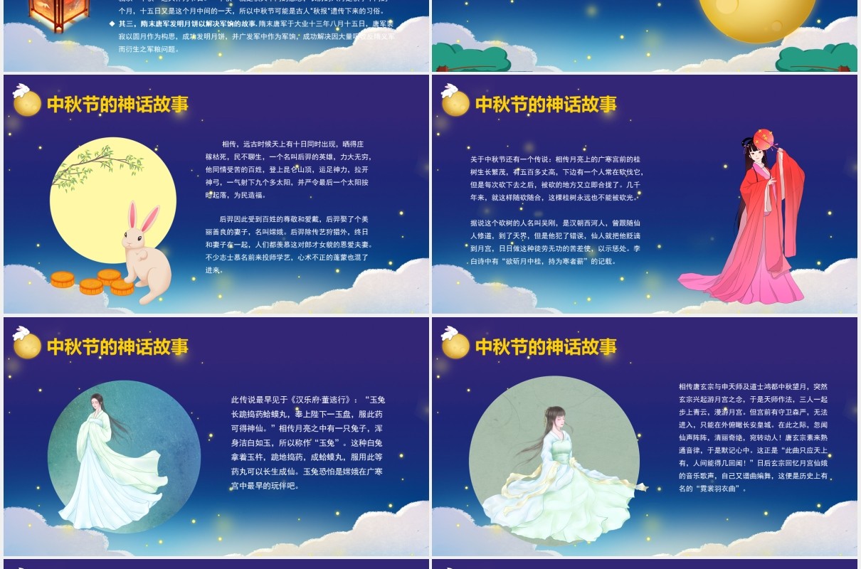 蓝色中秋节由来和民俗主题班会PPT模板