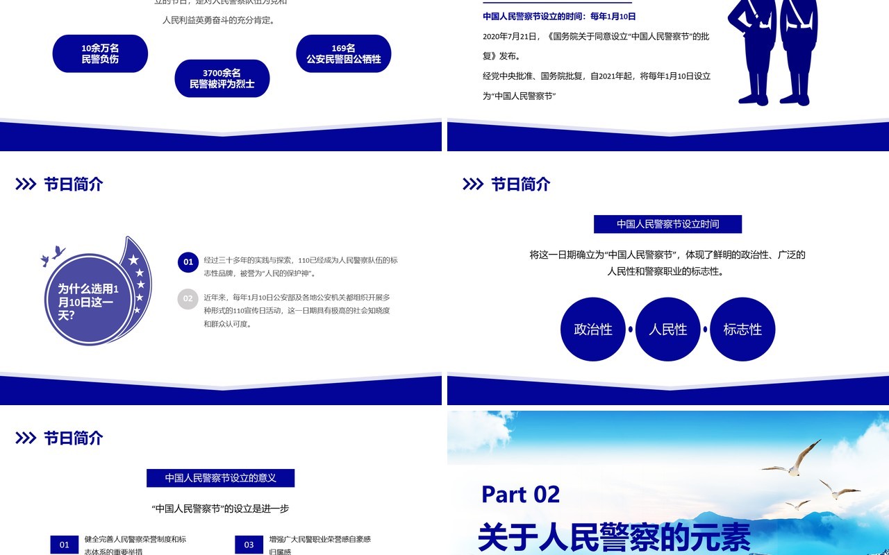 蓝色简约风中国人民警察节介绍PPT模板