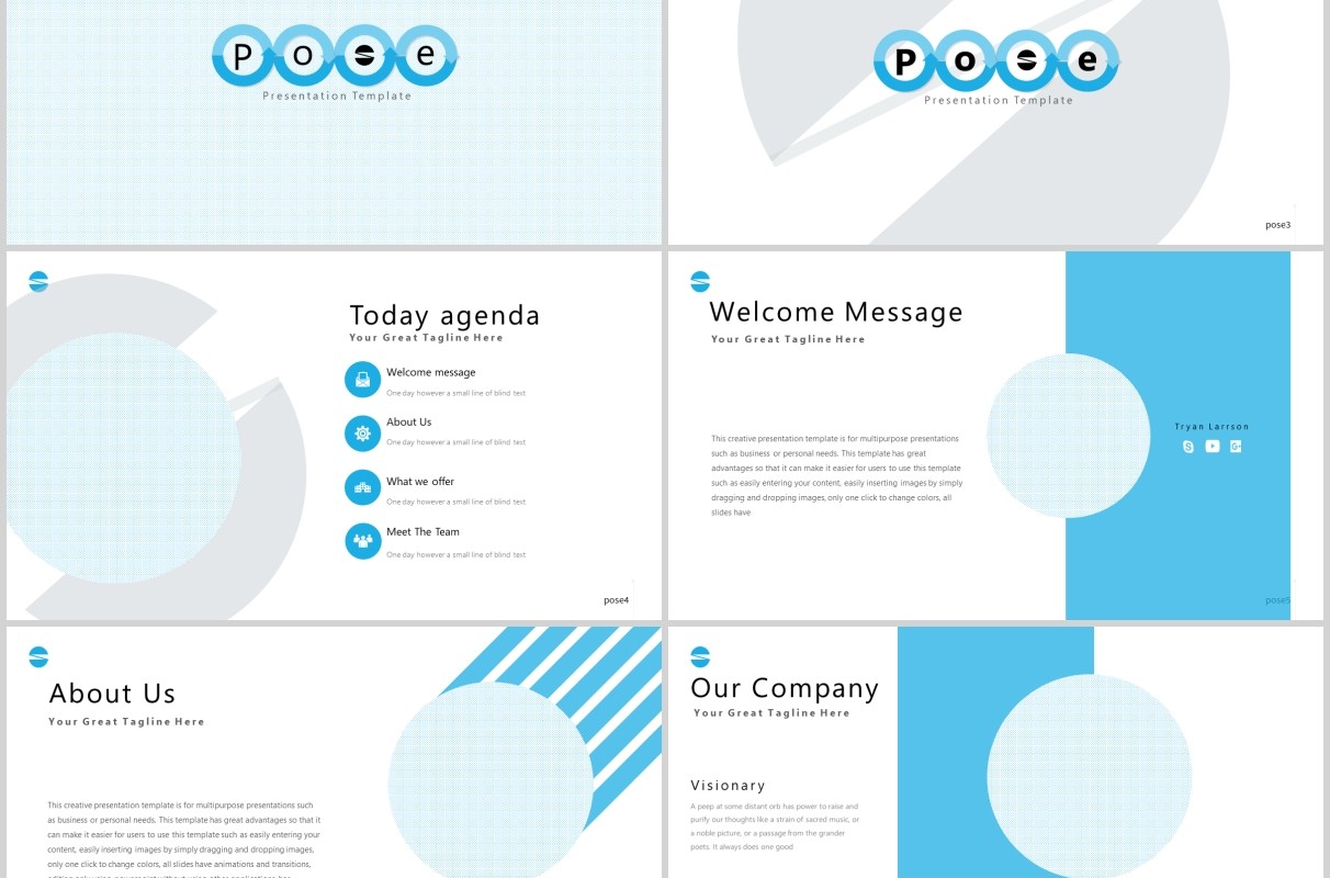 蓝色公司团队介绍PPT模板pose powerpoint template
