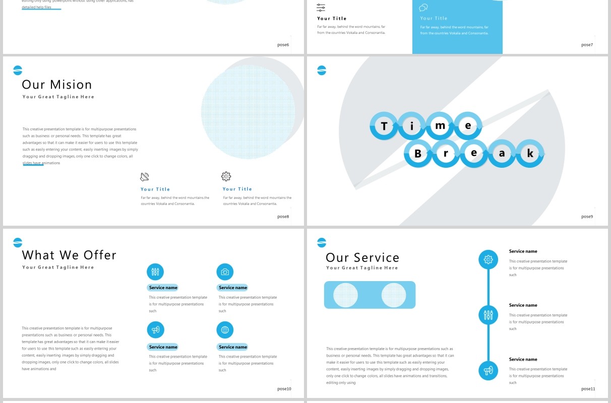 蓝色公司团队介绍PPT模板pose powerpoint template