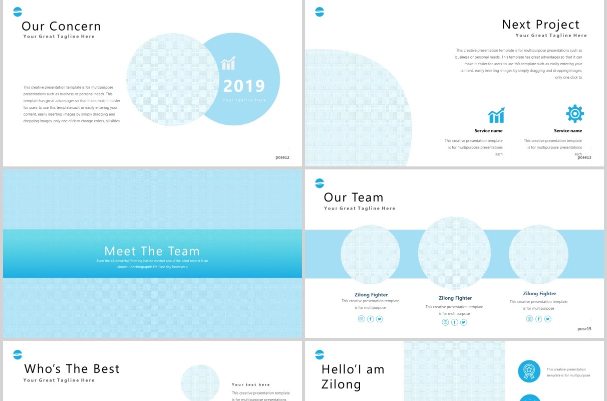 蓝色公司团队介绍PPT模板pose powerpoint template