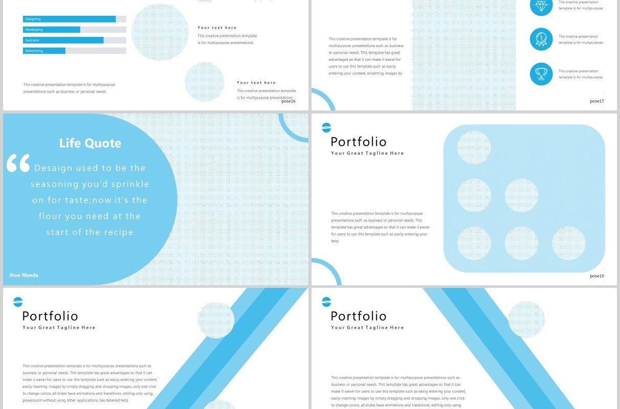 蓝色公司团队介绍PPT模板pose powerpoint template