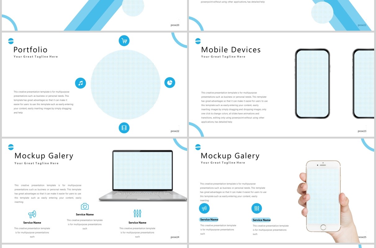 蓝色公司团队介绍PPT模板pose powerpoint template