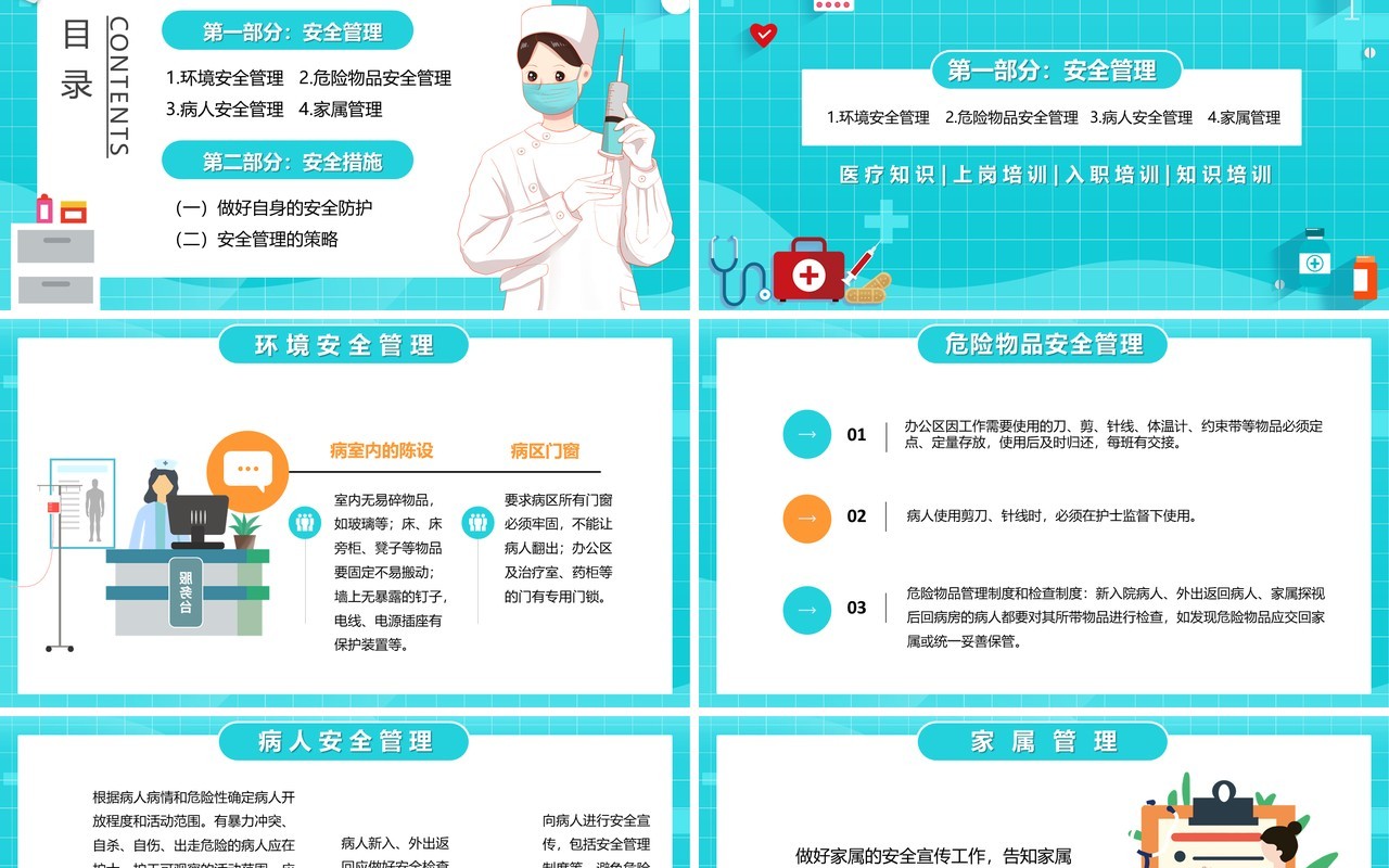 蓝色卡通风病区安全管理新护士上岗培训PPT模板