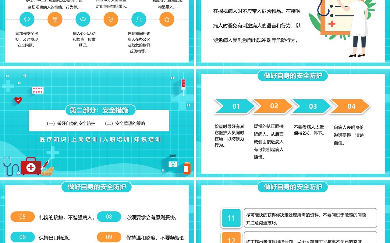 蓝色卡通风病区安全管理新护士上岗培训PPT模板