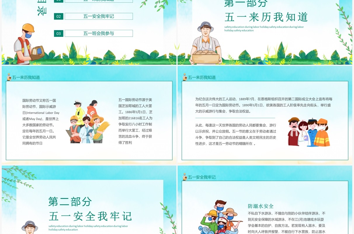 五一劳动节假期安全教育动态PPT模板
