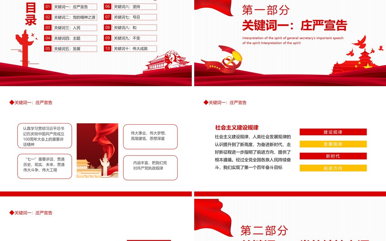十个关键词解读总书记七一重要讲话精神动态PPT模板
