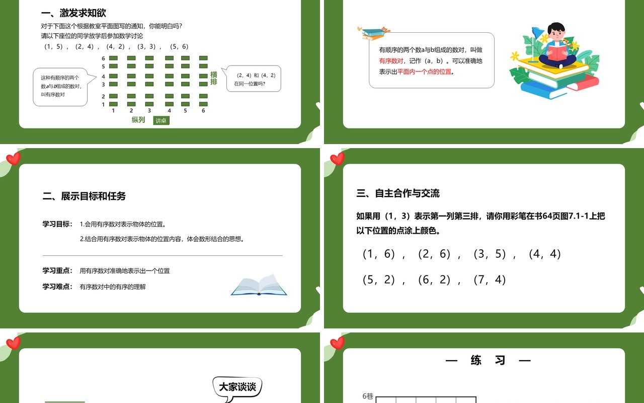 部编版七年级数学下册有序数对课件PPT模板