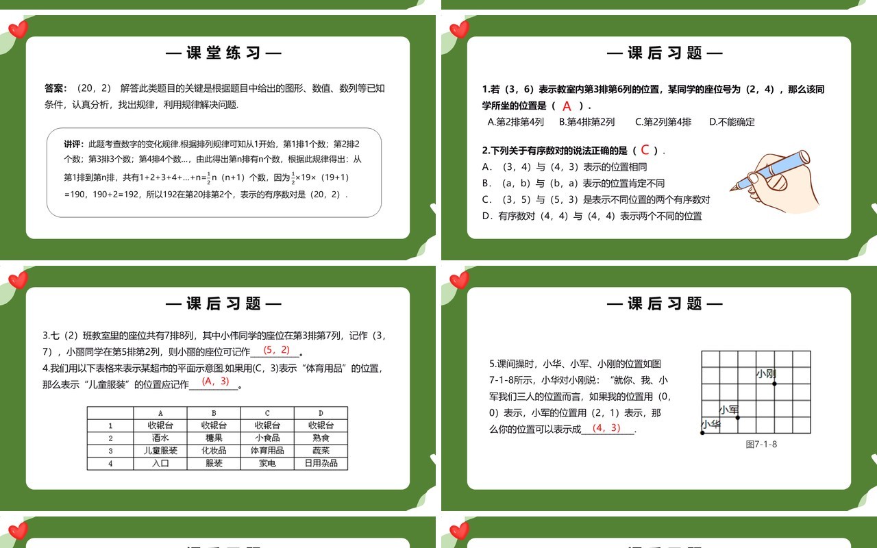 部编版七年级数学下册有序数对课件PPT模板