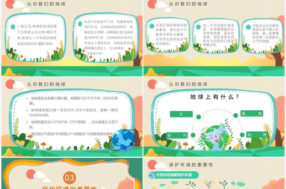绿色卡通剪纸风世界环境日PPT模板