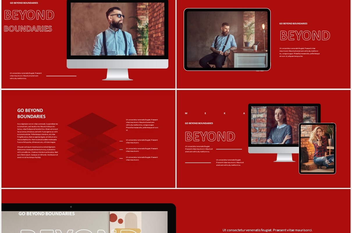 红色时尚创意宣传介绍PPT模板meka creative powerpoint template