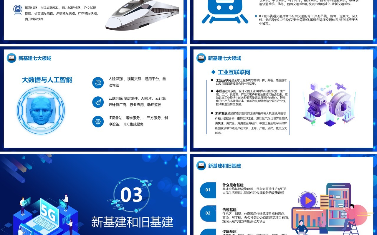 科技风蓝色科技引领未来聚焦科技新基建动态PPT模板