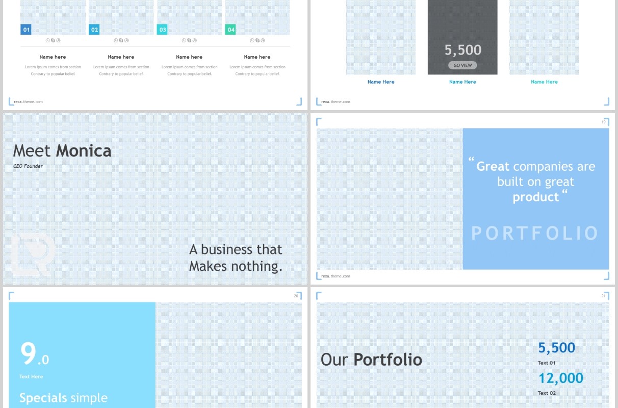 蓝色公司团队介绍个人简介通用PPT模板rexa powerpoint template