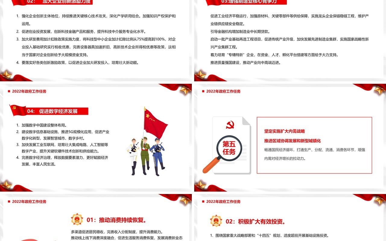红色简约党政风2022政府工作报告全文PPT模板