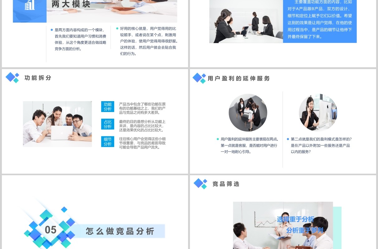 蓝色简约竞争产品分析报告PPT模板