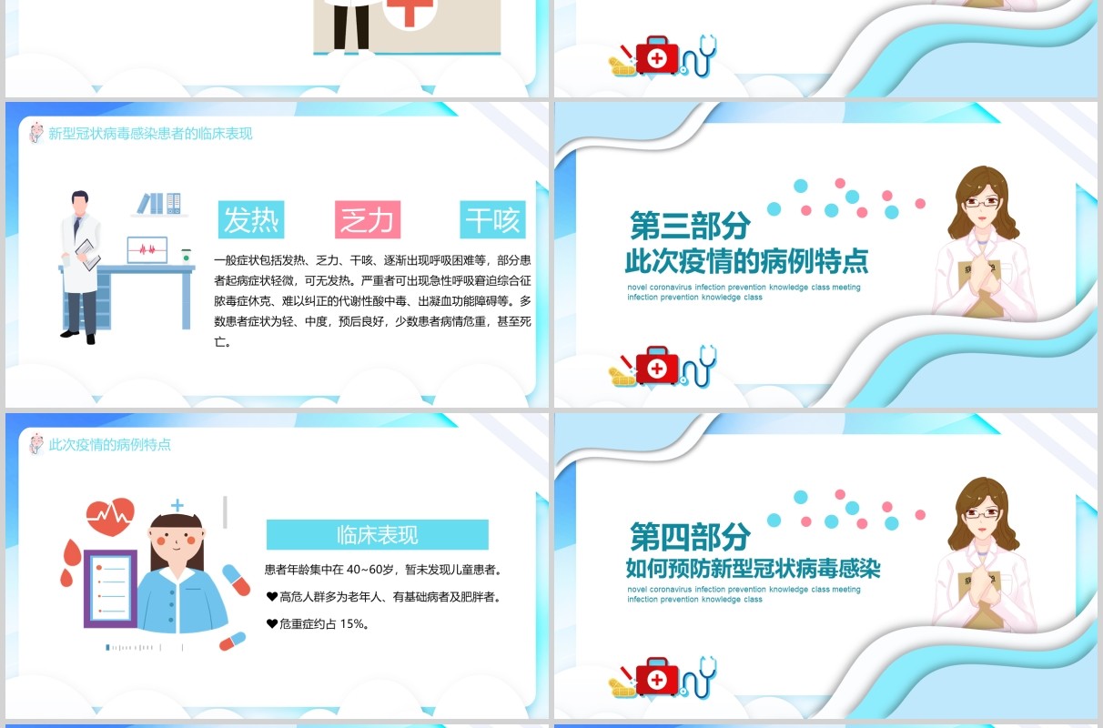 浅色新型冠状病毒感染肺炎预防知识主题班会PPT课件模板