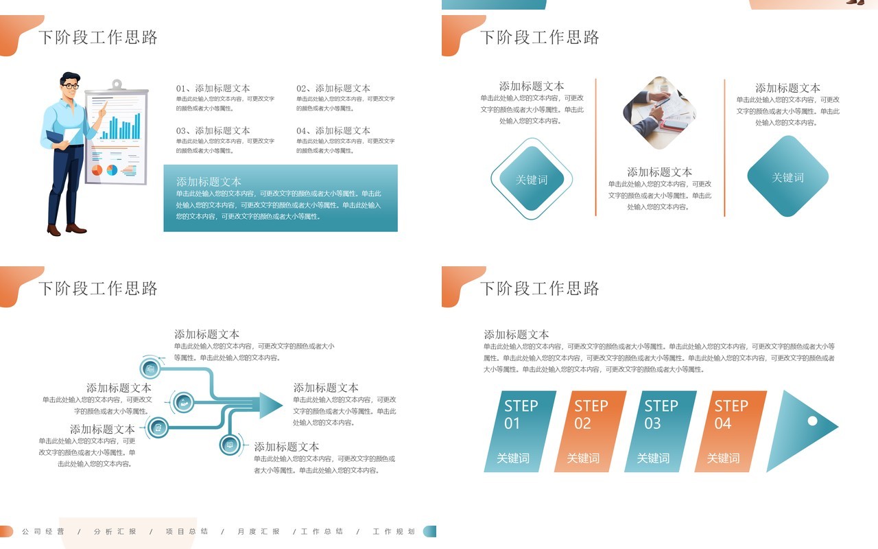 橙蓝简约风经营分析工作汇报PPT模板