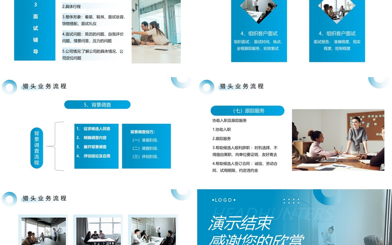 蓝色猎头行业及基本流程介绍PPT模板