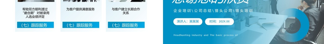 蓝色猎头行业及基本流程介绍PPT模板