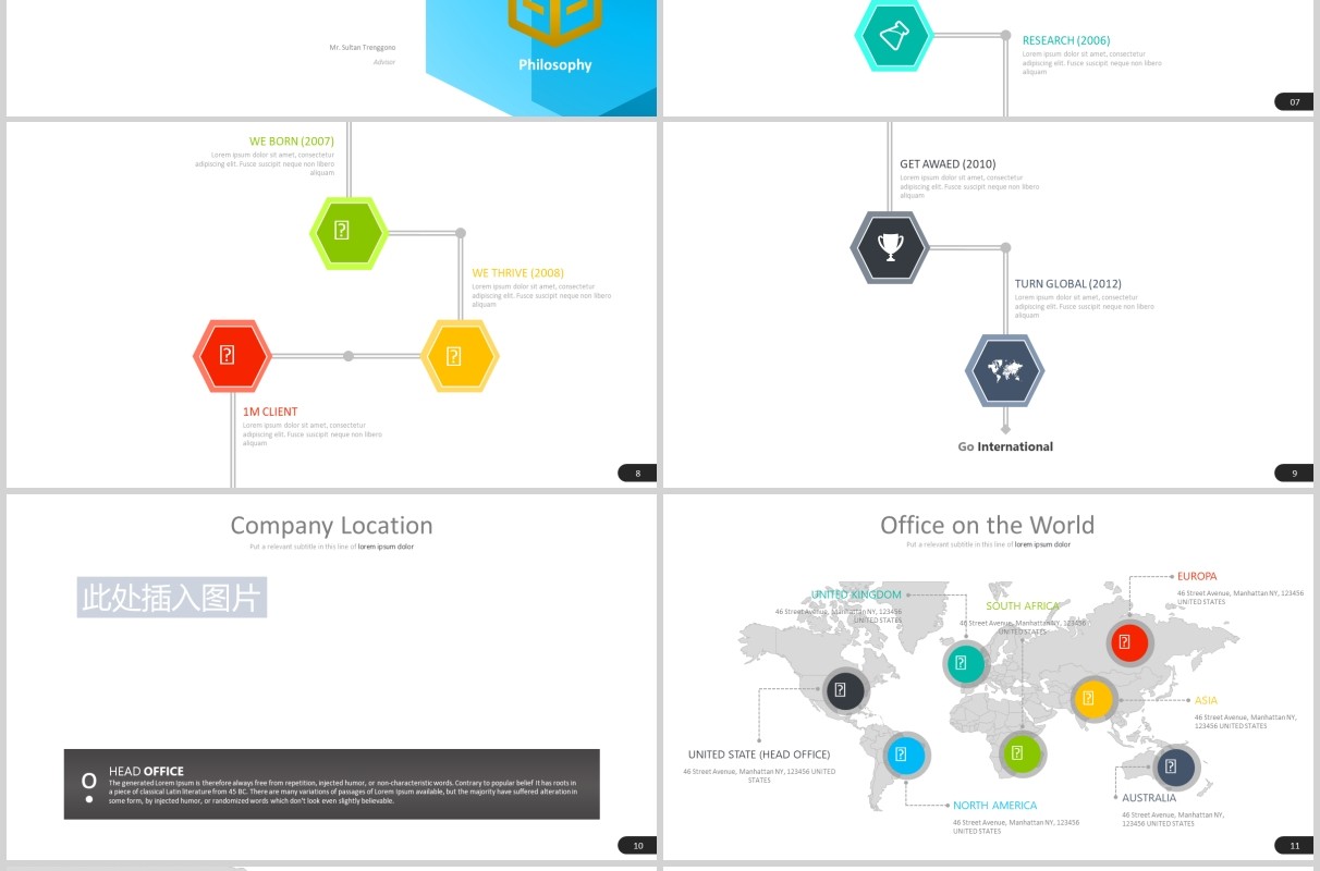 高端商务公司宣传介绍企业时间轴PPT图片排版设计模板素材Jengkerot Powerpoint