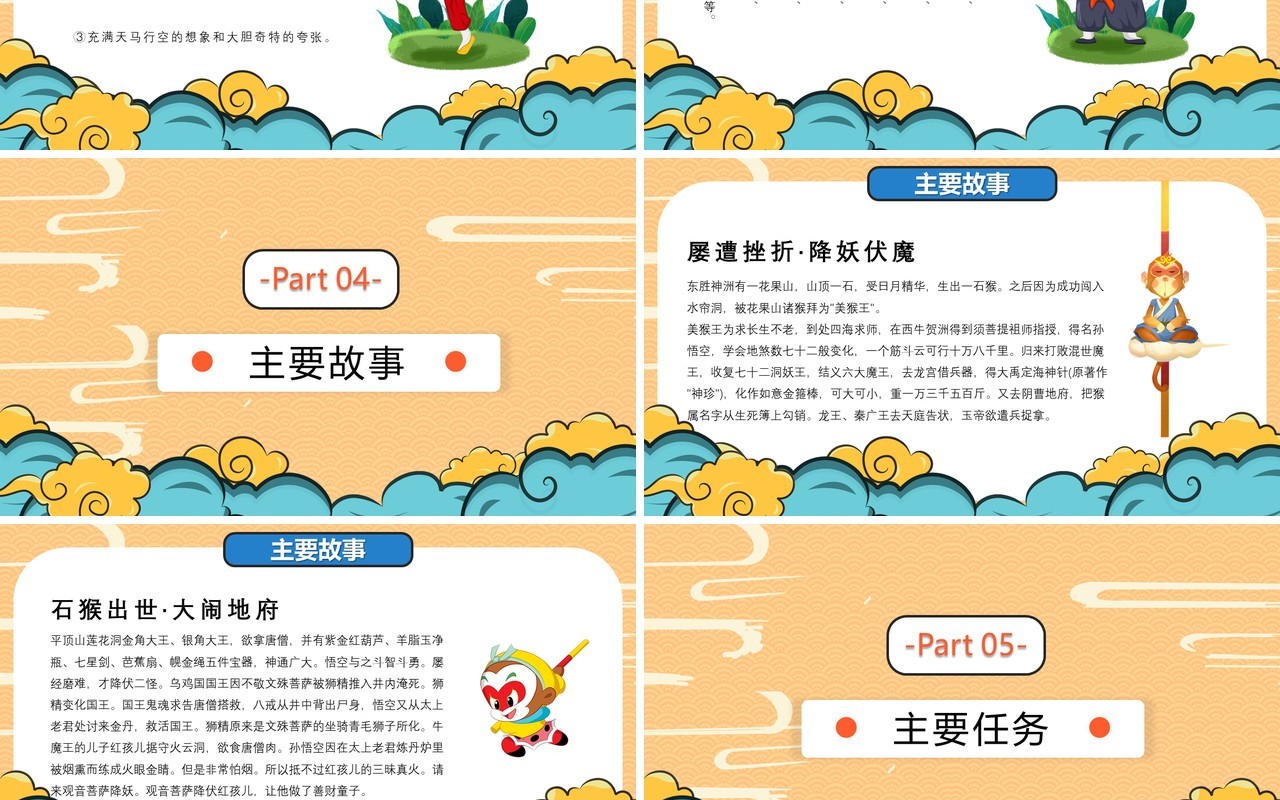 中国风卡通西游记介绍PPT模板