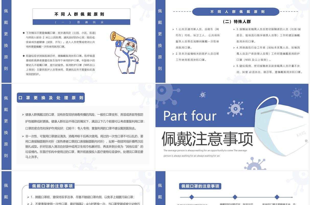 蓝色简约口罩佩戴知识介绍PPT模板