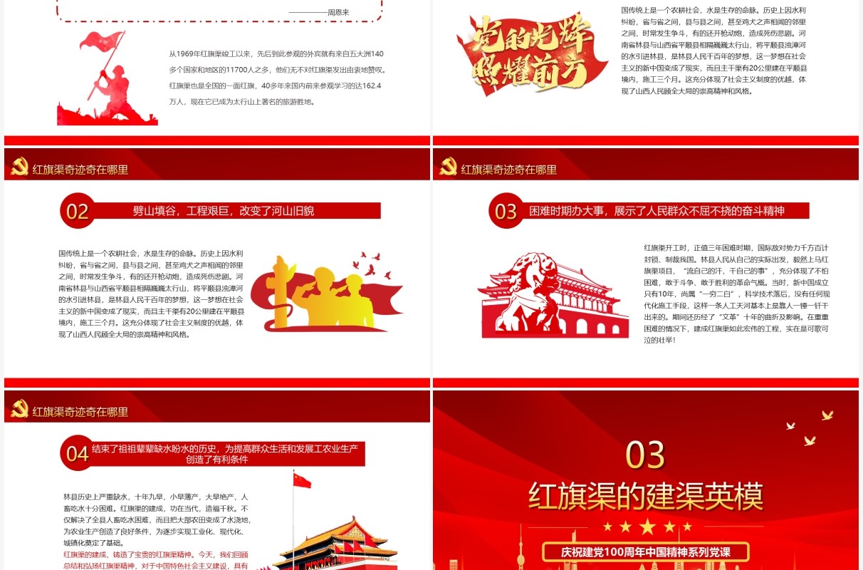 红色党政风红旗渠精神专题讲座PPT模板
