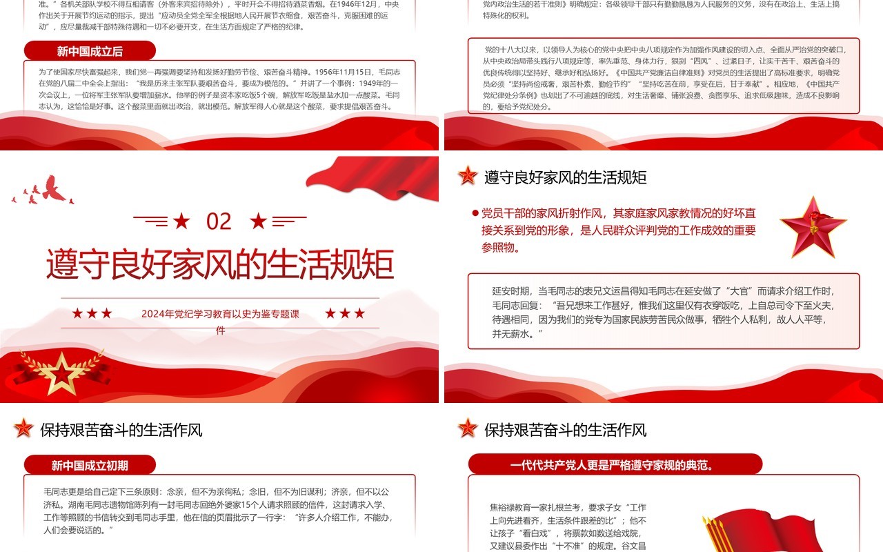 红色简约风党史上的生活纪律建设PPT模板