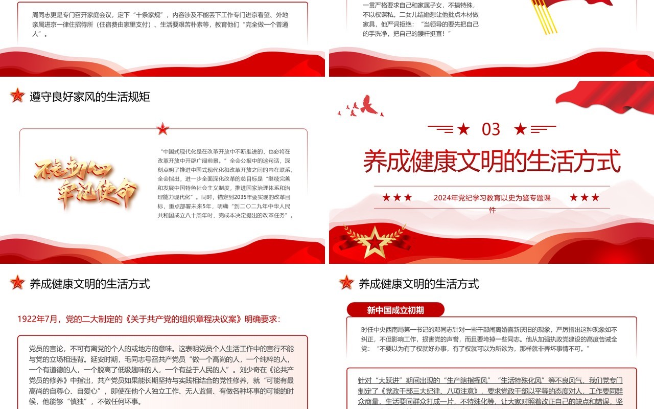 红色简约风党史上的生活纪律建设PPT模板
