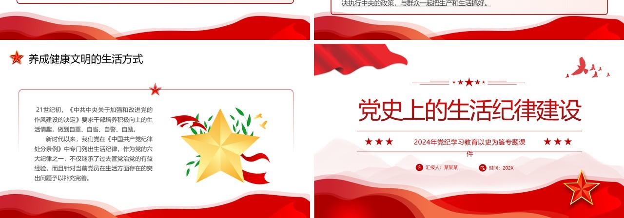 红色简约风党史上的生活纪律建设PPT模板
