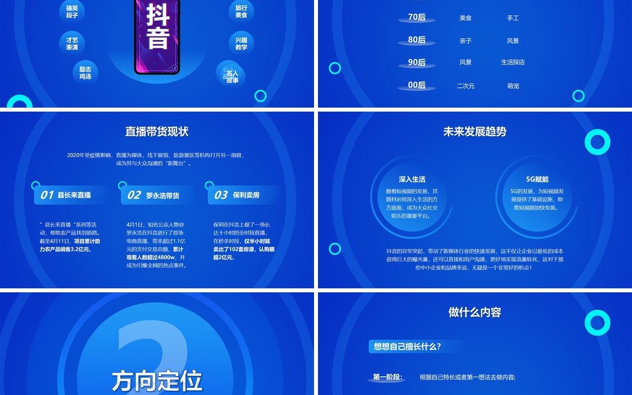 蓝色某音短视频运营技巧电商营销推广培训PPT模板