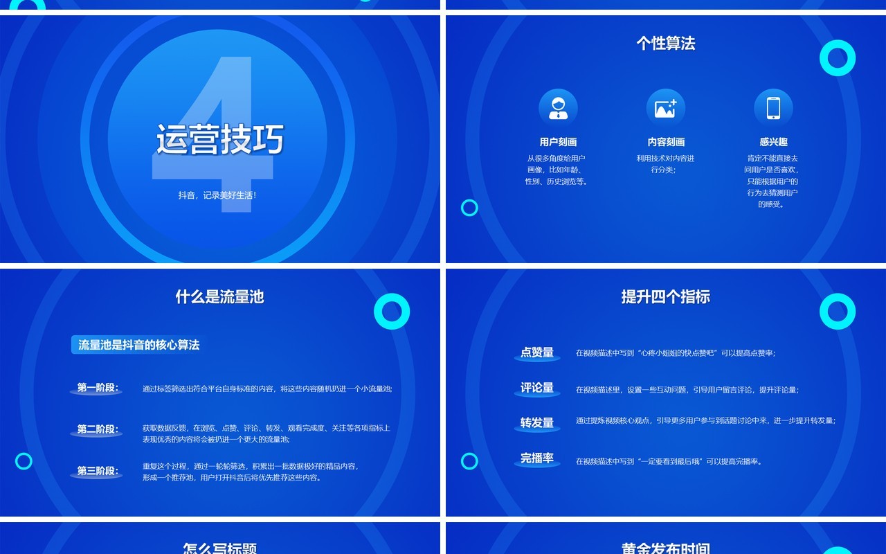 蓝色某音短视频运营技巧电商营销推广培训PPT模板