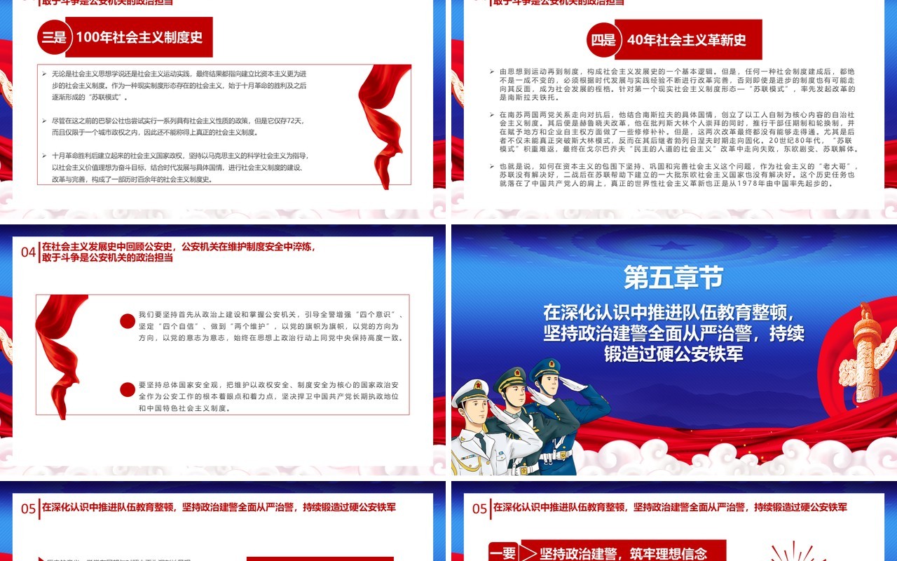 蓝色党政风着力锻造一支高素质过硬公安铁军公安政治轮训专题党课通用PPT模板
