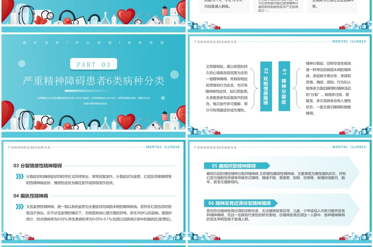 蓝色插画风精神疾病卫生防治科普知识PPT模板