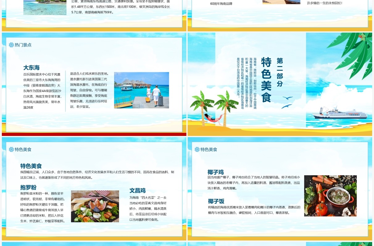 海南热门景点特色美食传统习俗历史名人旅游介绍动态PPT模板