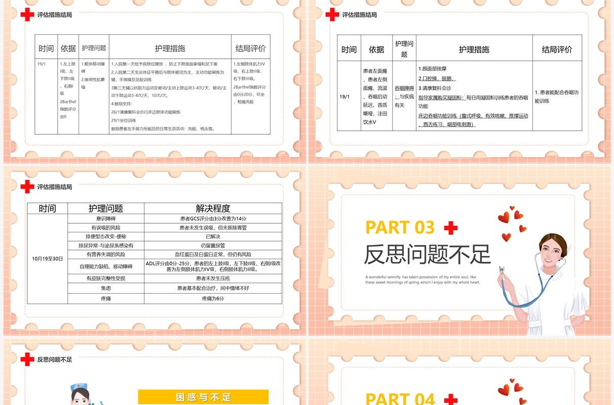 粉色卡通风脑出血护理个案分享PPT模板