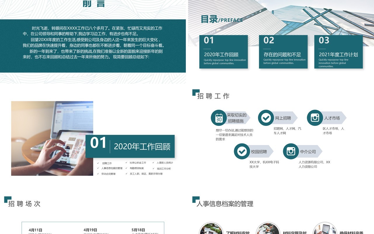 绿色简约人事行政年终总结PPT模板