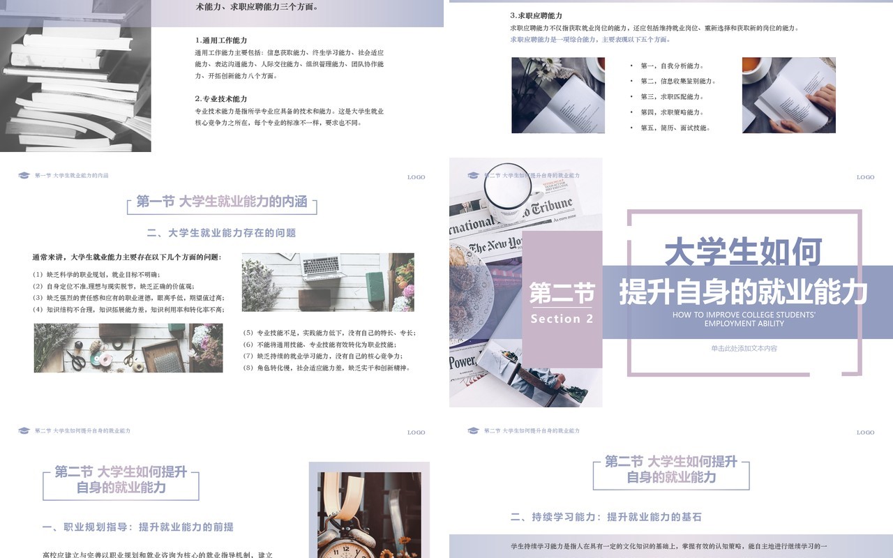淡紫色莫兰迪大学生就业能力与职业素养PPT模版