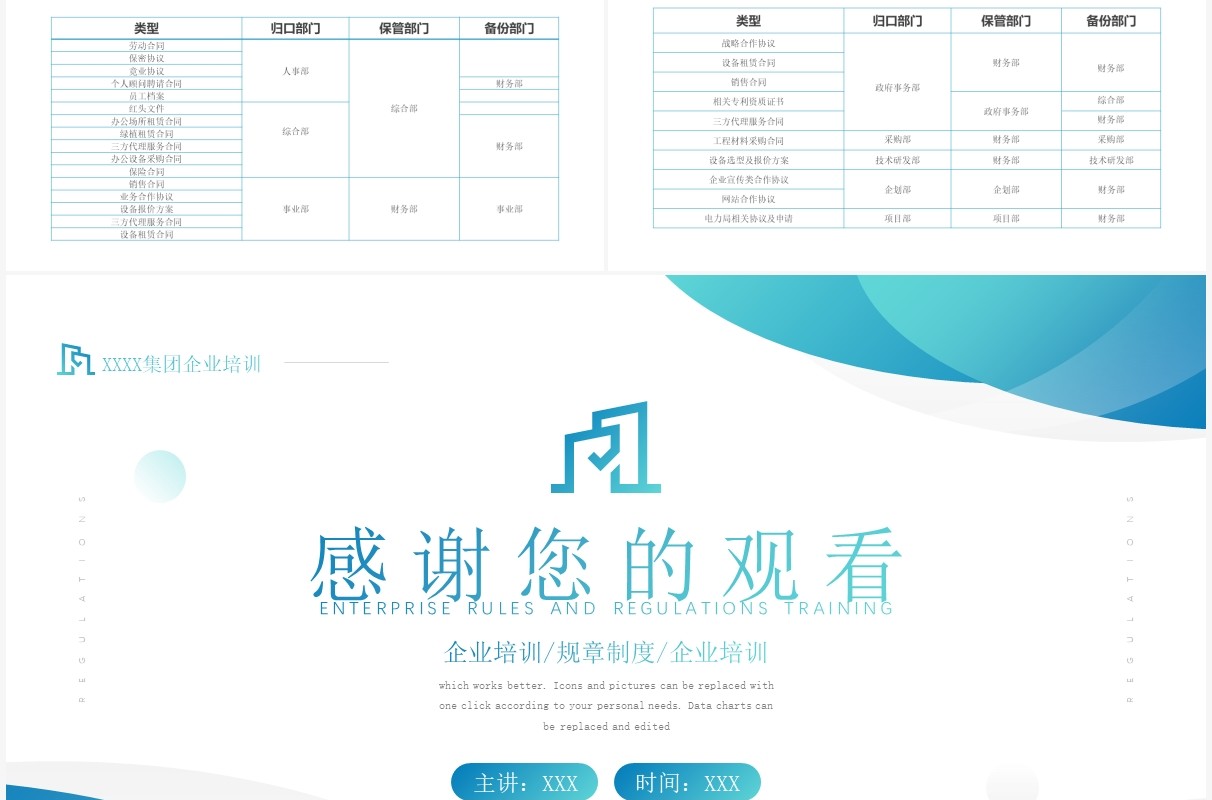 蓝色简约风格企业规章制度培训PPT模板