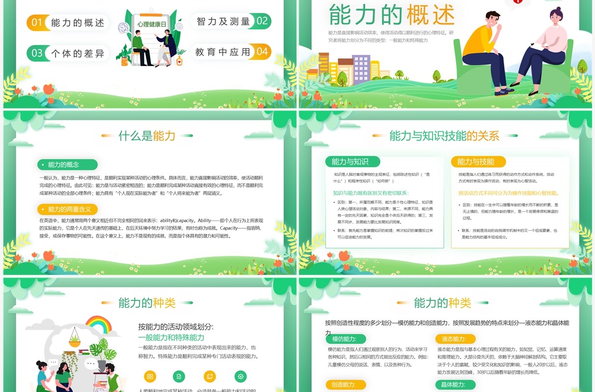 绿色卡通风心理学教育课件之能力PPT模板