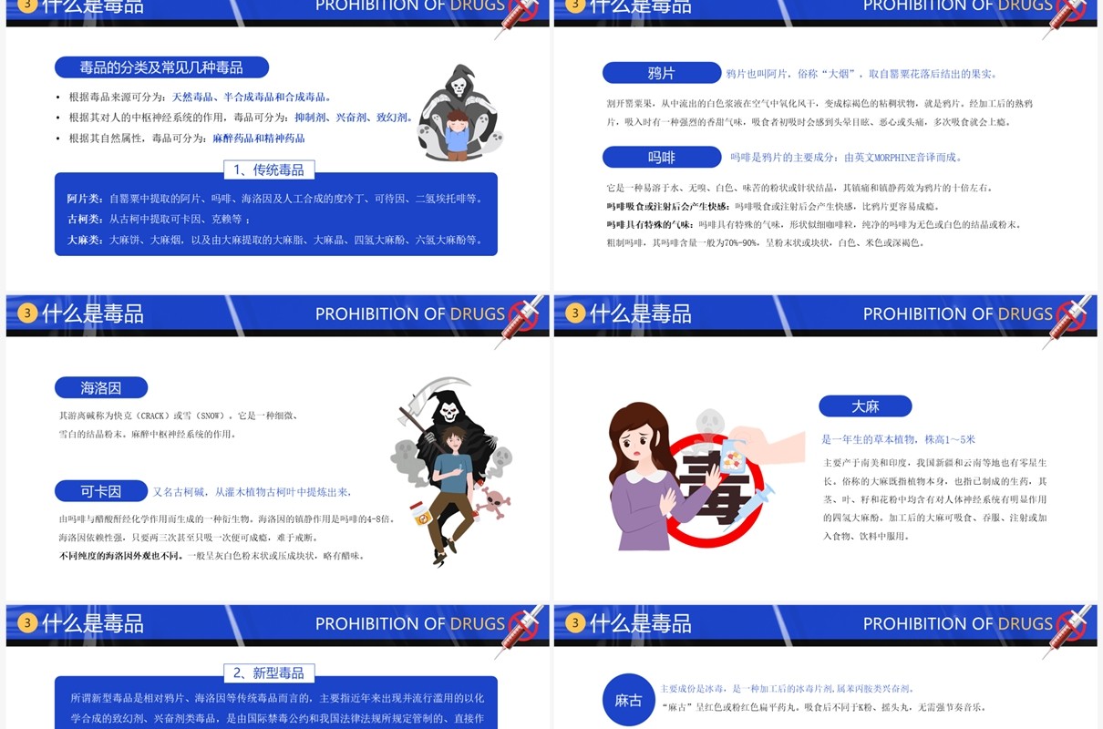 蓝色卡通风国际禁毒日PPT模板