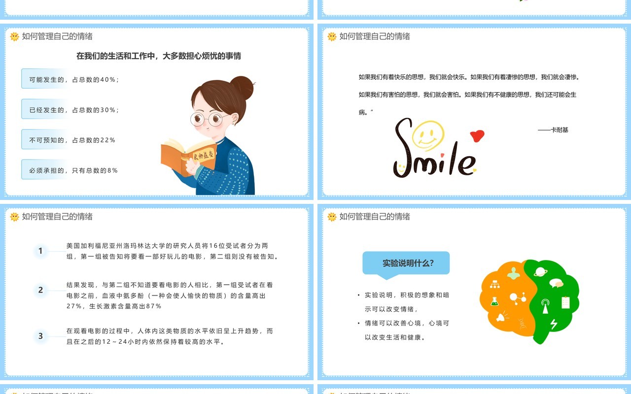 蓝色卡通幼儿园教师情绪管理培训PPT模板