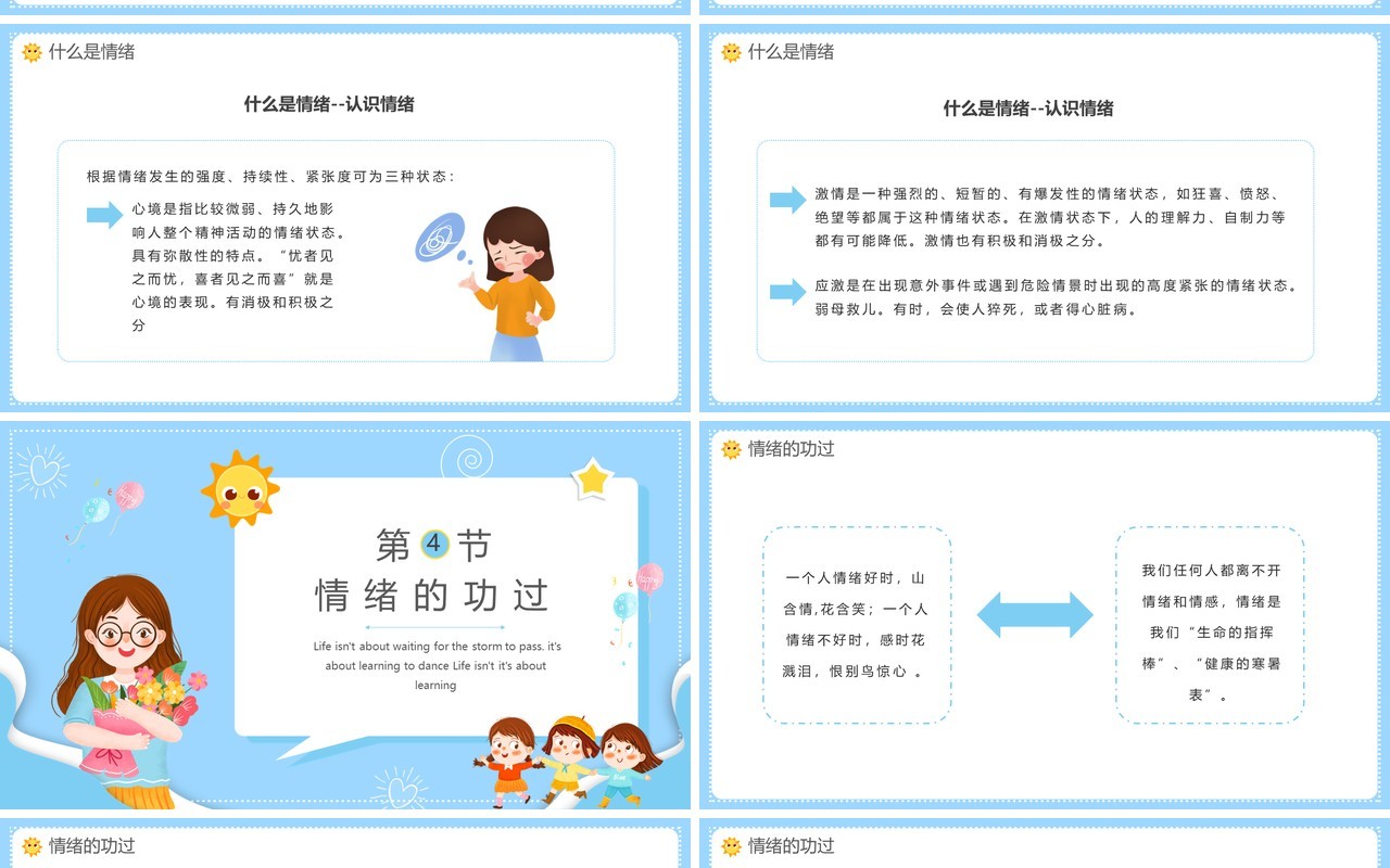 蓝色卡通幼儿园教师情绪管理培训PPT模板