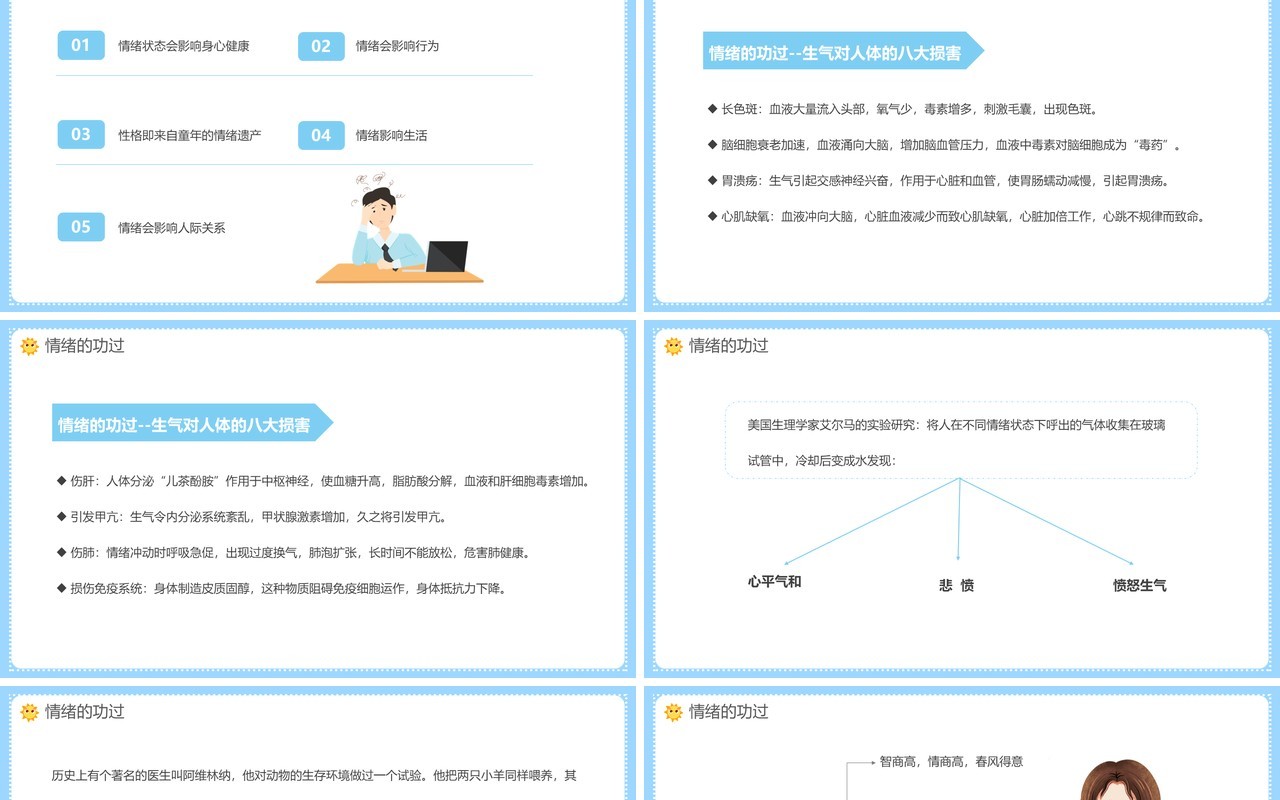 蓝色卡通幼儿园教师情绪管理培训PPT模板