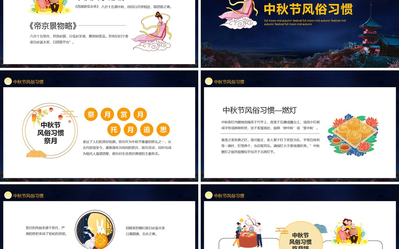 中国传统节日月满中秋团圆佳节中秋节主题动态PPT模板