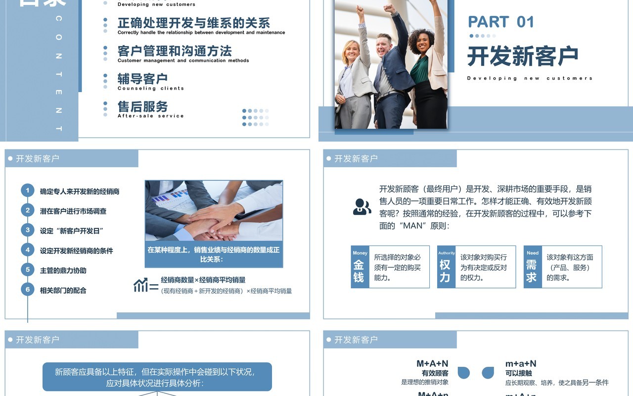 蓝色简约商务风客户管理技巧PPT模板