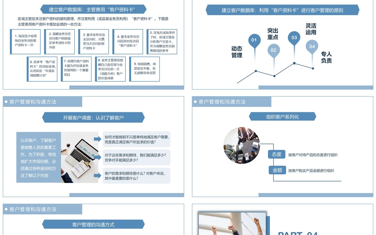 蓝色简约商务风客户管理技巧PPT模板