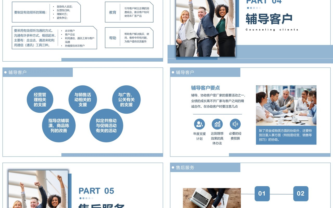 蓝色简约商务风客户管理技巧PPT模板