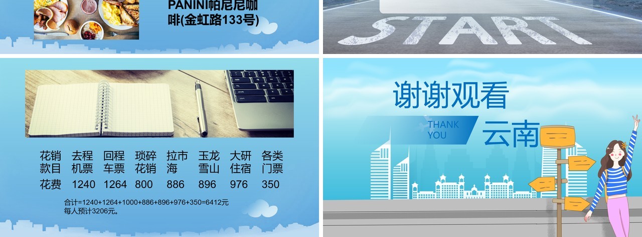 蓝色简约云南毕业旅行策划PPT模板