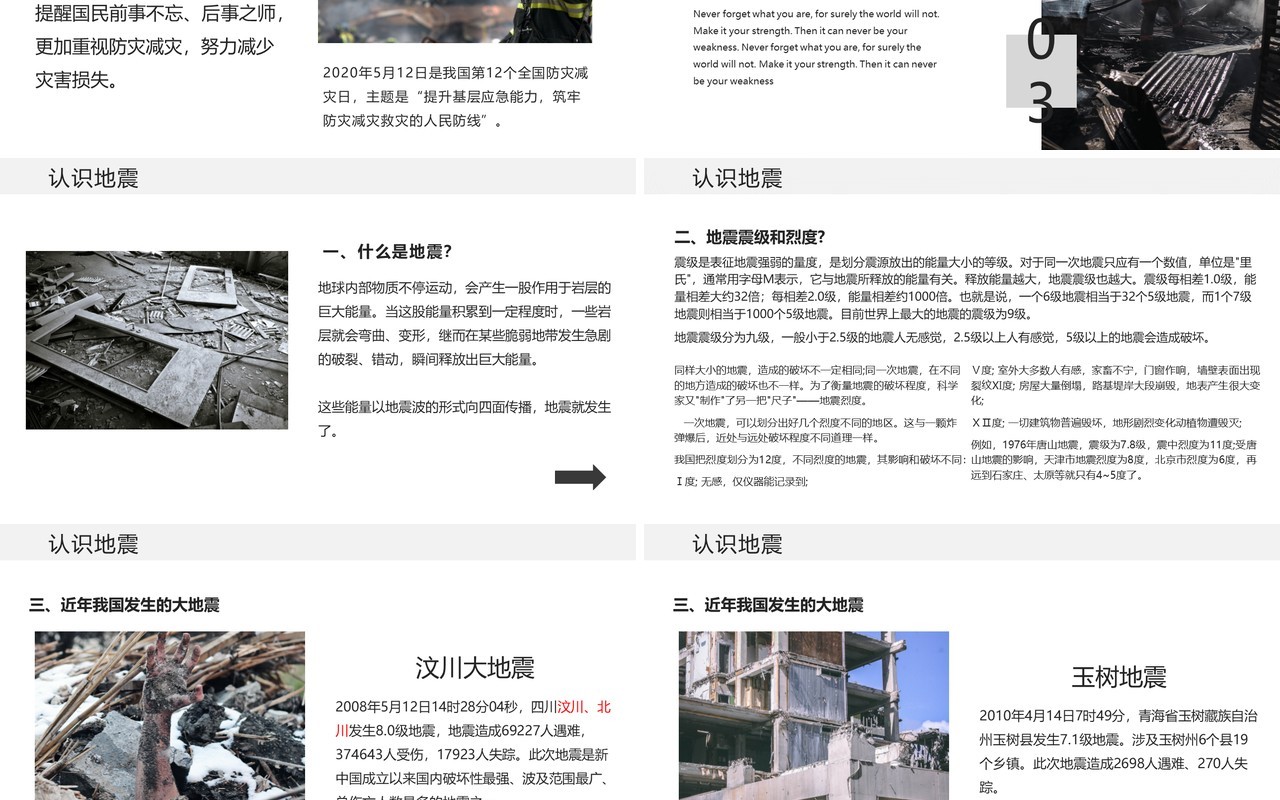 简约风防震减灾珍惜生命动态PPT模板